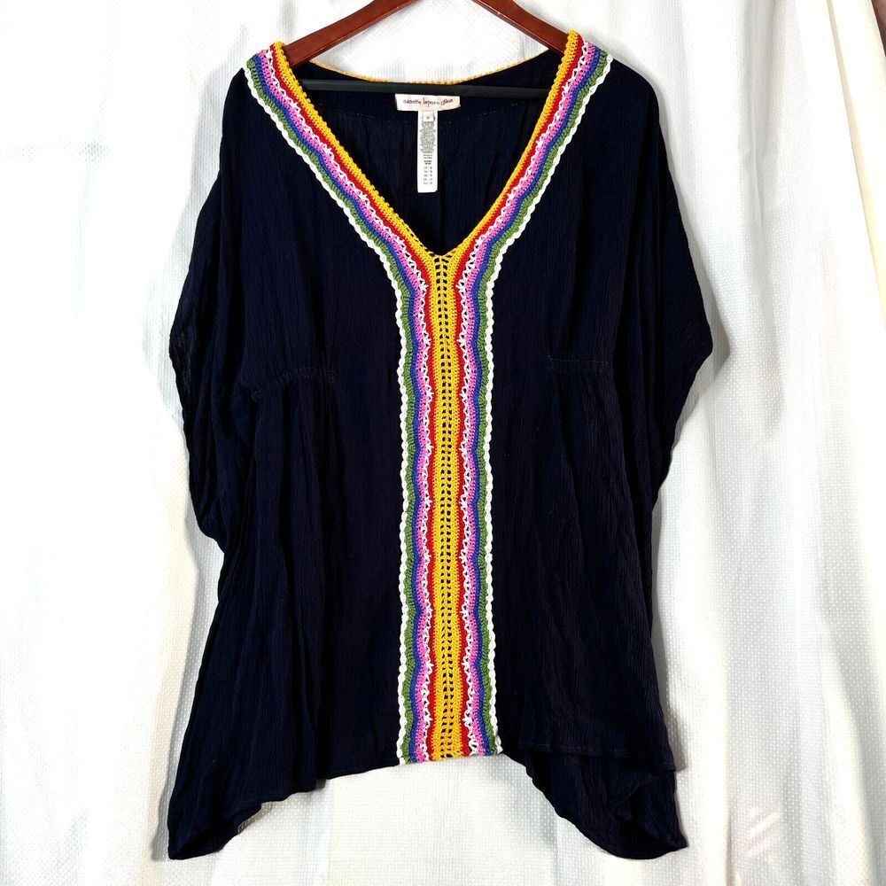 Nanette Lepore Navy One-Piece Cover-Up with Rainbow Trim